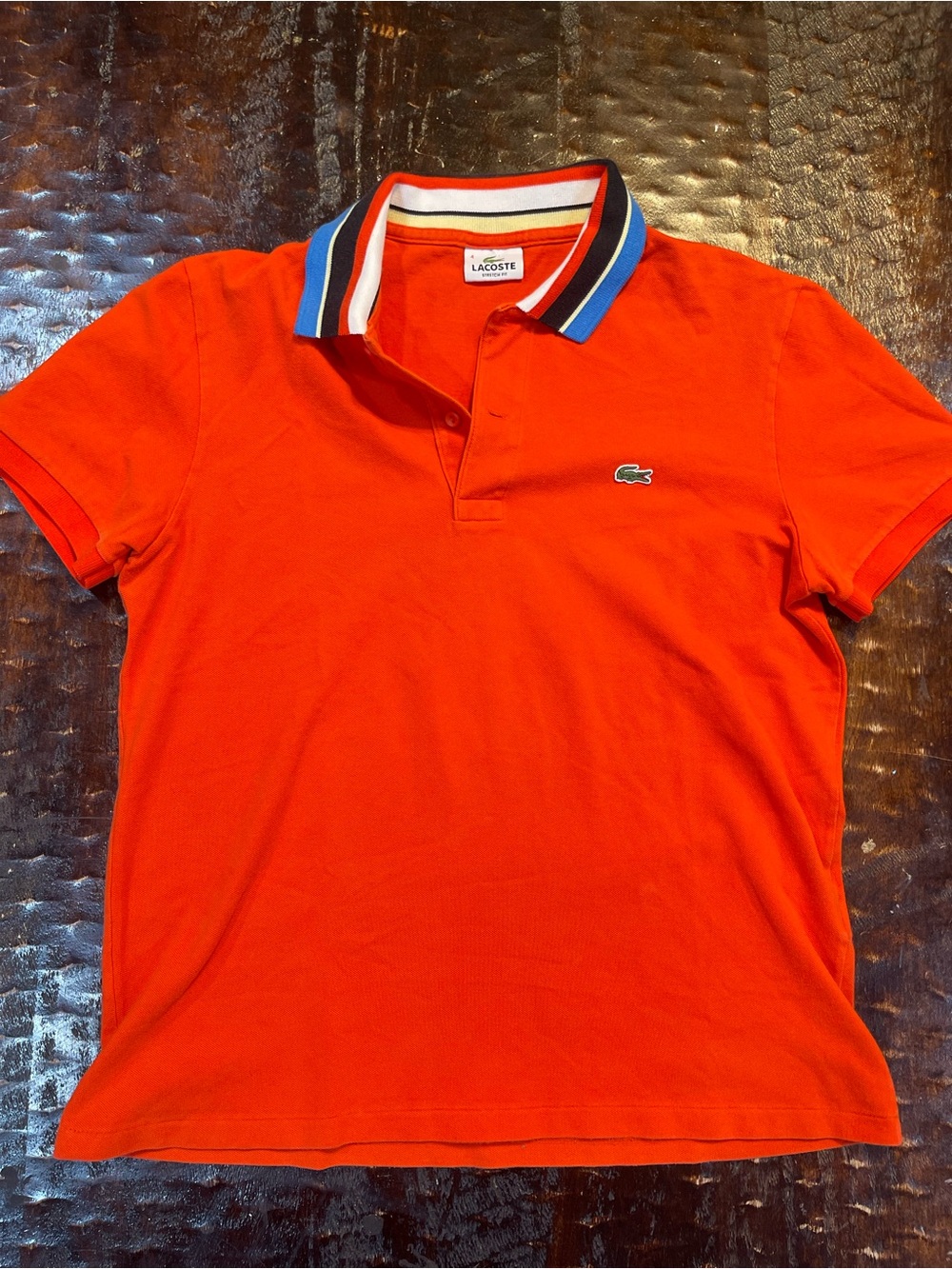 Lacoste Men’s Bright Orange Polo with Striped Collar